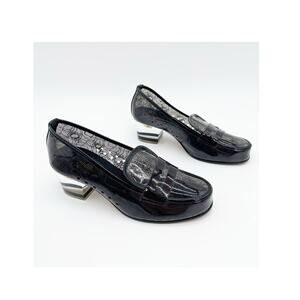 Chanel Black PVC Lace Print Transparent Sheer Block Heel Loafers Pumps EU 36.5C